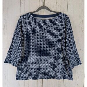 Croft Barrow Size XXL‎ Womens Blue White Geometric Print 3/4 Sleeve Top